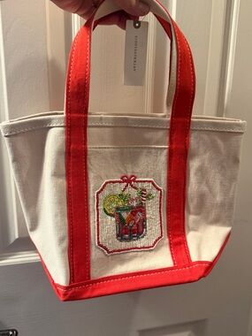 Anthropologie Beaded Canvas Tote with Red Trim and Bloody Mary beaded decor